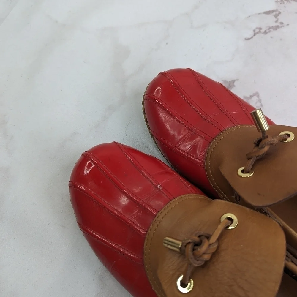 Tory Burch Loafer Women 9 39 Red Bean Boot Wellie Slip On Shoe Leather Rain Boat